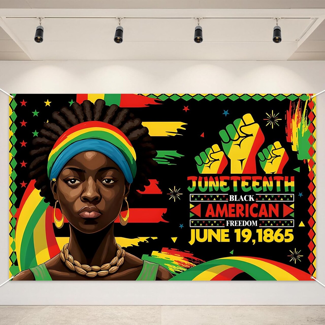 Juneteenth Decorations Banner Backdrop – Happy Juneteenth Freedom Day Photo Booth Poster, African American History Celebration Wall Hanging Decor for Classroom, School, Indoor & Outdoor Party Use (Yellow Theme)